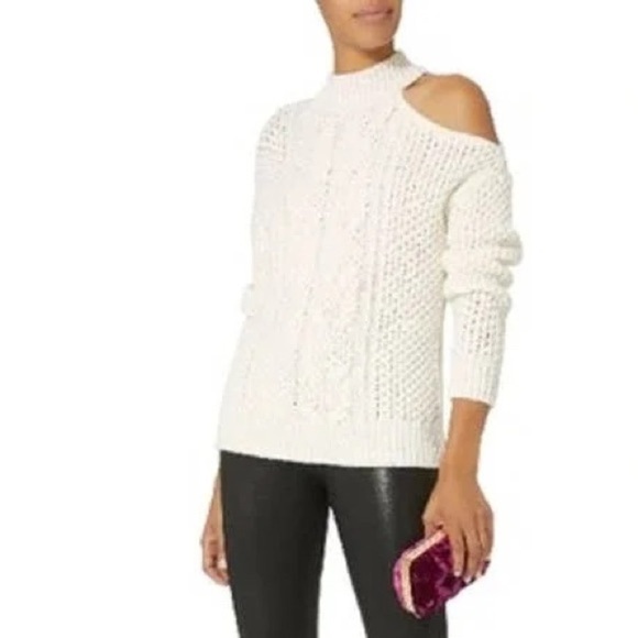 Intermix Britta Ivory Cold Shoulder Cableknit Wool Sweater Size P - Picture 1 of 5